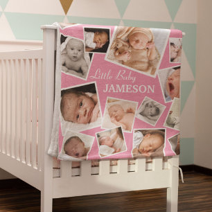 Couverture Polaire Collage photo personnalisé de 17 bébés Rose