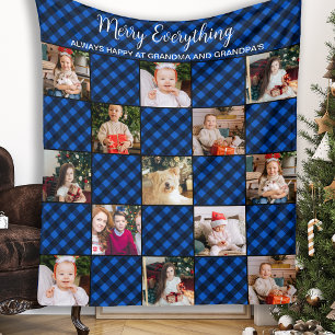 Couverture Polaire Collage photo personnalisé de Noël bleu plaid