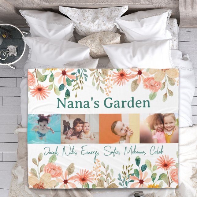 Couverture Polaire Collage photo personnalisé Jardin de Nana Grandma (Personalized Photo Collage Nana Grandma's Garden Fleece Blanket)