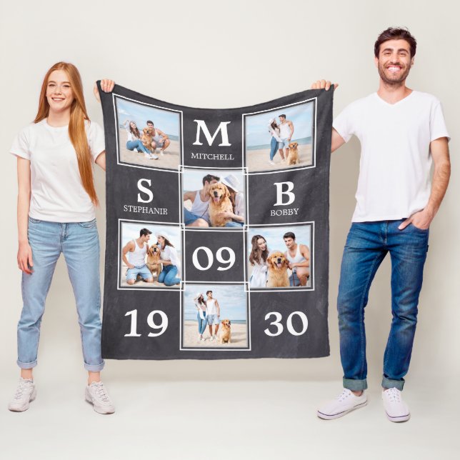 Couverture Polaire Collage photo personnalisé Monogram Couple (En situation)