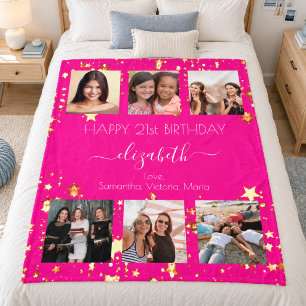 Couverture Polaire Collage photo personnalisé pour anniversaire rose