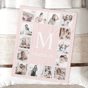 Couverture Polaire Collage photo personnalisé rose vierge personnalis