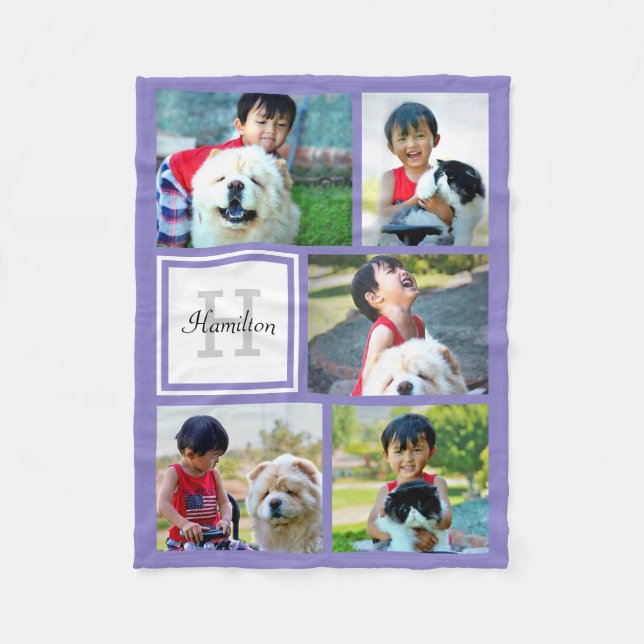 Couverture Polaire Collage photo personnalisé violet Cadeau monogramm (Devant)