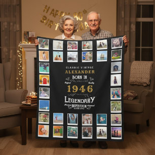 Couverture Polaire Collage photo pour les 80 ans de Papa Grand-père
