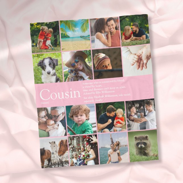 Couverture Polaire Collage photo rose féminin Définition de cousine c (Girly Pink Photo Collage Cool Cousin Definition Fleece Blanket)