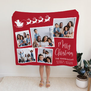Couverture Polaire Collage photo rouge de Noël Père Noël Sleigh