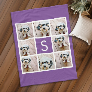 Couverture Polaire Collage photo violet et blanc Monogramme personnal
