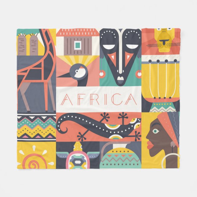 Couverture Polaire Collage symbolique africain d'art (Devant (Horizontal))