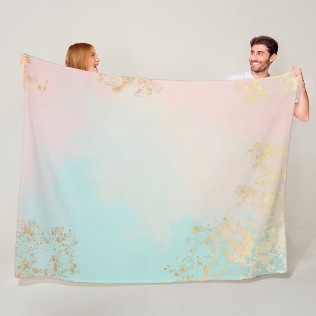 Couverture Polaire Collection Luxe Moderne Rose Pâle Menthe Douce Or (En situation)