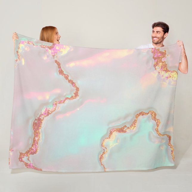 Couverture Polaire Collection Luxe Moderne Rose Pâle Menthe Douce Or (En situation)
