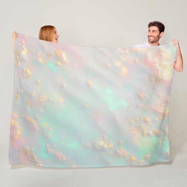 Couverture Polaire Collection Luxe Tendance Rose Pâle Menthe Douce Or (En situation)