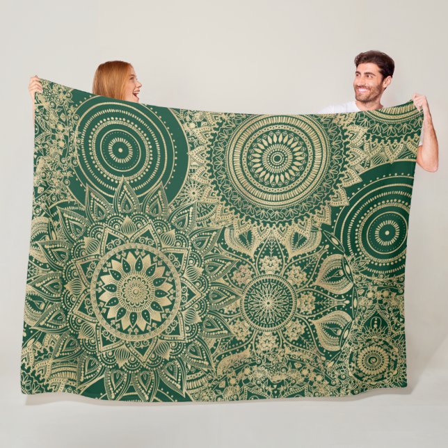 Couverture Polaire Collection Mandala Gold Green (En situation)