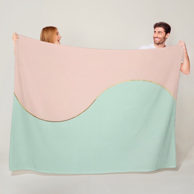 Couverture Polaire Collection Moderne Abstraite Rose Pâle Menthe (En situation)