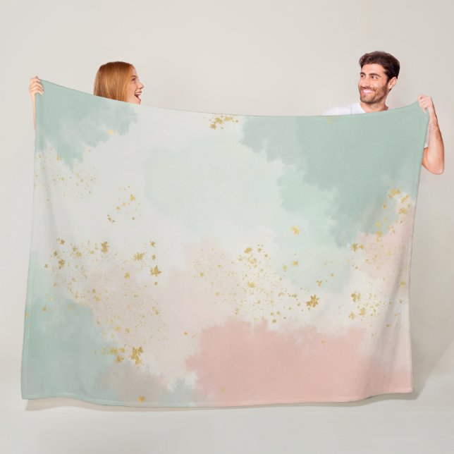 Couverture Polaire Collection Populaire Abstraite Rose Pâle Menthe (En situation)