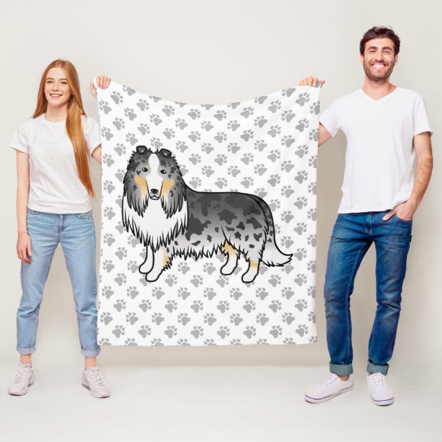 Couverture Polaire Colley Rough Blue Merle Mignon Chien de Dessin Ani (En situation)