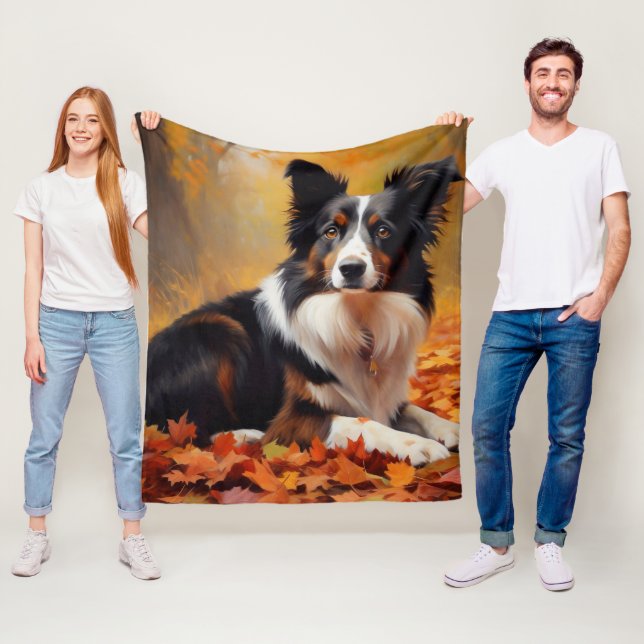 Couverture Polaire Collie frontalier à l'automne Feuilles automne Ins (En situation)