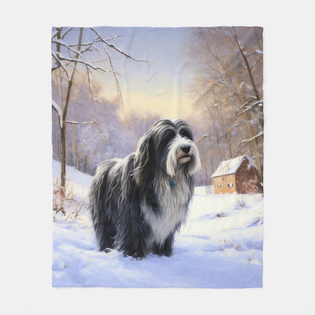 Couverture Polaire Collie Laisser Il Neige Noël (Devant)