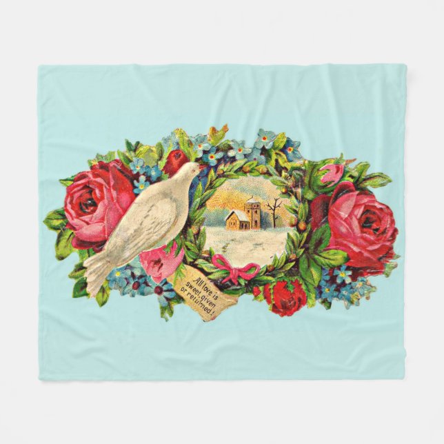 Couverture Polaire colombe blanche victorienne et message d'amour (Devant (Horizontal))