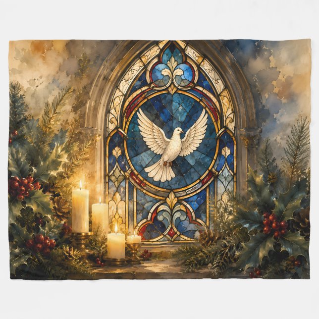 Couverture Polaire Colombe de Noël en vitrail (Devant (Horizontal))