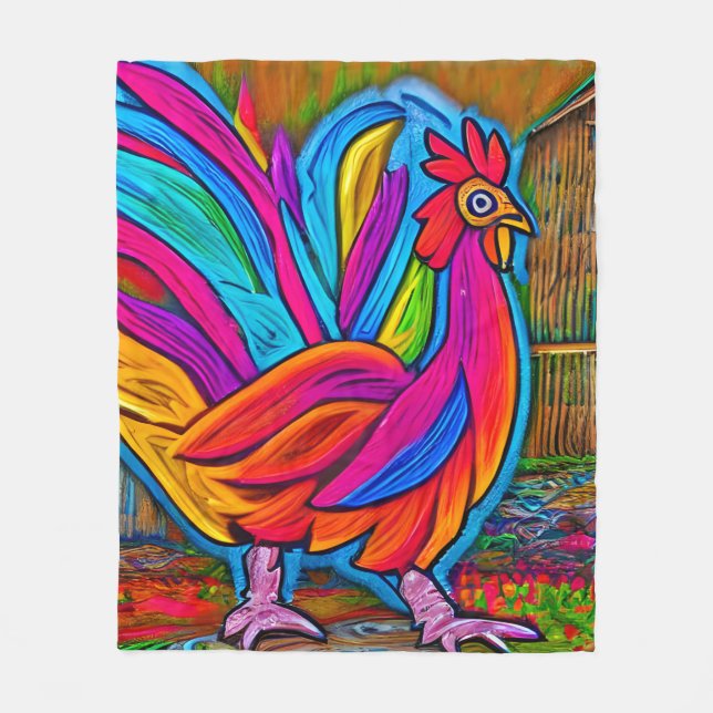 Couverture Polaire Coloré Abstrait Cartoon Barn Rooster (Devant)