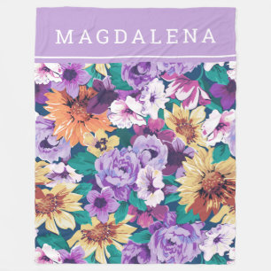 Couverture Polaire Coloré fleurs d'été luxuriantes collage