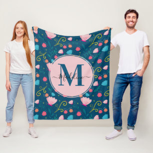 Couverture Polaire Coloré Marine Bleu Papillon Fleurs feuille Monogra