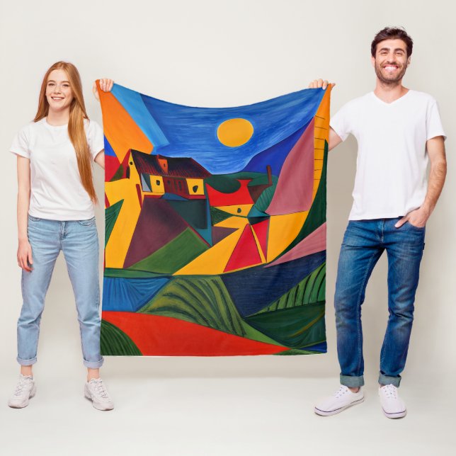 Couverture Polaire Colorful abstract village landscape house warming  (En situation)