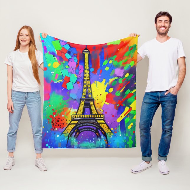 Couverture Polaire Colorful Eiffel painting (En situation)