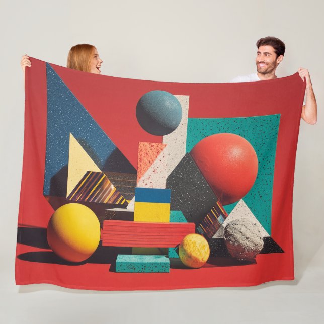 Couverture Polaire Colorful Geometric Shapes on Red Background (En situation)