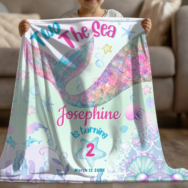 Couverture Polaire Colorful Mermaid second birthday (Créateur téléchargé)