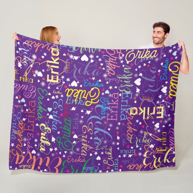 Couverture Polaire Colorful Starry Affection violet plein de coeurs (En situation)