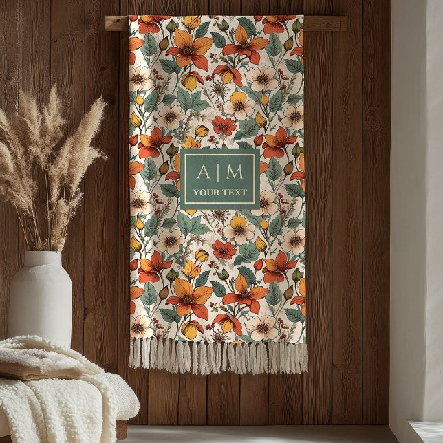 Couverture Polaire Comfy Olive Green Rust Copper Autumn Flower Art  (Comfy Olive Green Rust Copper Autumn Flower Art Blanket)