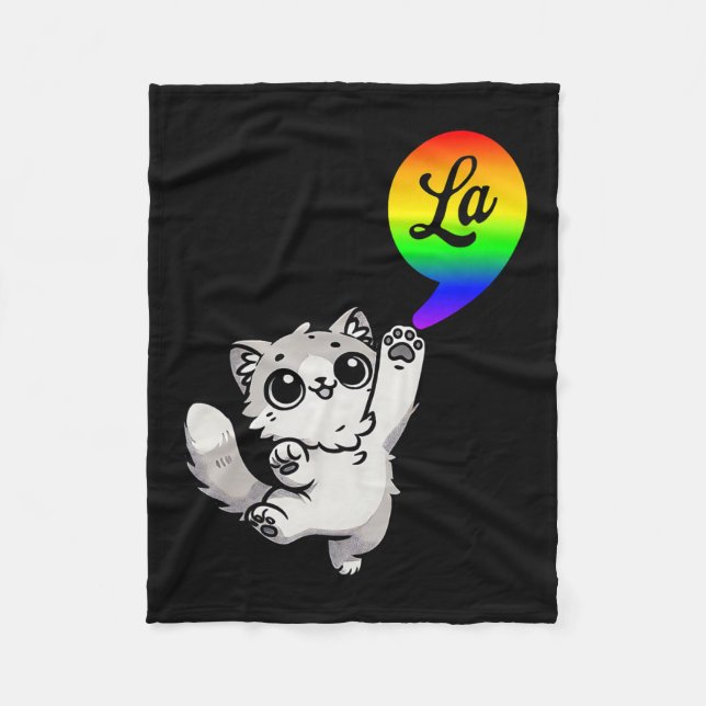 Couverture Polaire Comma-la avec Cat mignon Kamala Rainbow Design (Devant)