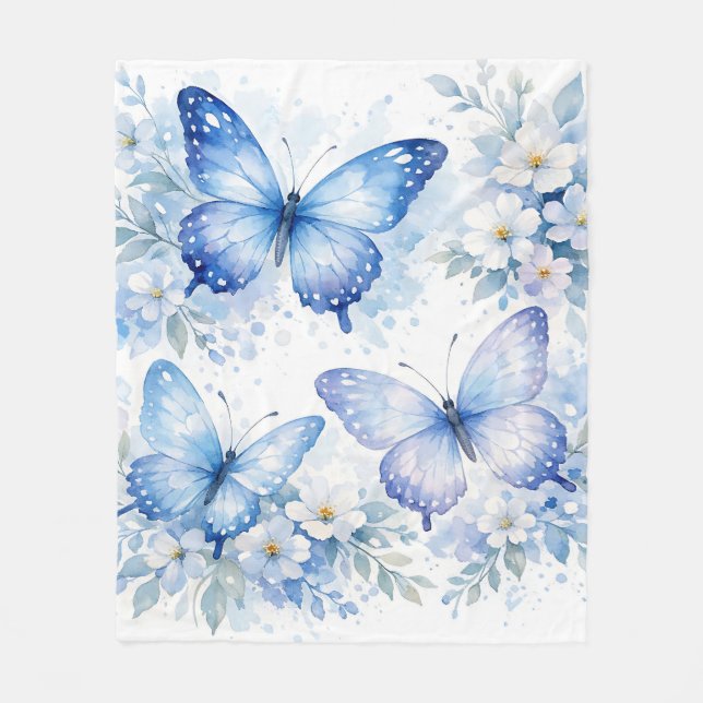 Couverture Polaire Composition florale Papillon Bleu (Devant)