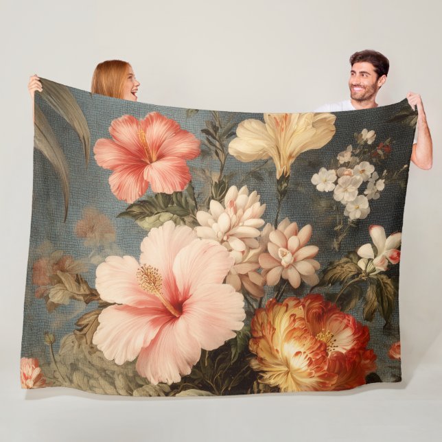 Couverture Polaire Composition florale vintage vibrante (En situation)