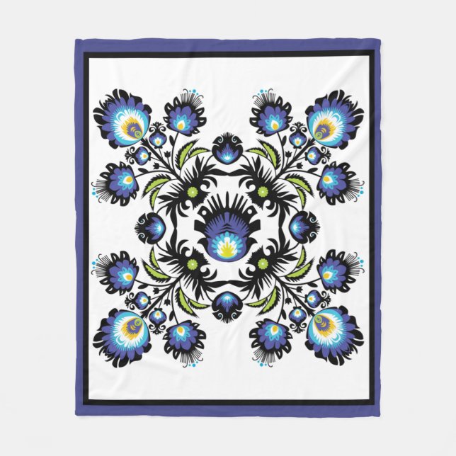 Couverture Polaire 🖤 💙 composition folle noire et bleue sur blanc (Devant)