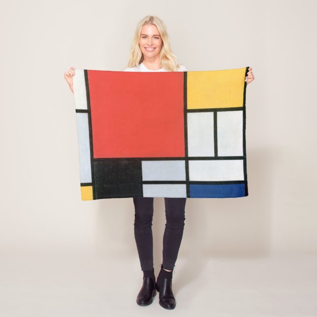 Couverture Polaire Composition Rouge, Jaune, Bleu, Noir, Mondrique (En situation)