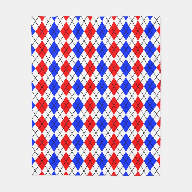 Couverture Polaire Conception à carreaux Argyle rouge bleu blanc  (Devant)