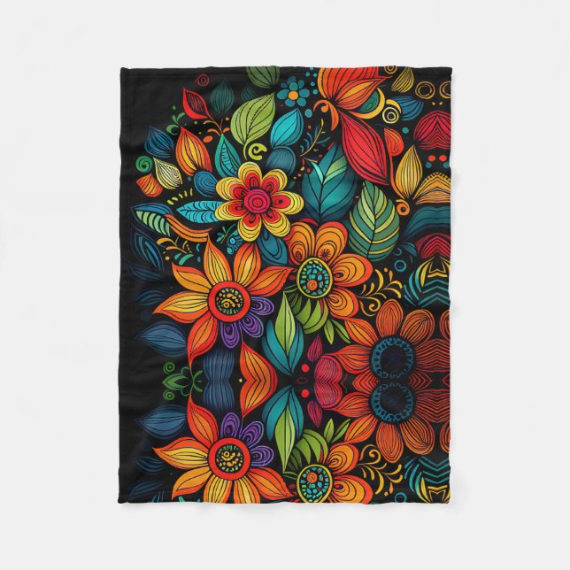COUVERTURE POLAIRE CONCEPTION ARTISTIQUE CLASSIQUE DE DOODLE FLEURS (Devant)