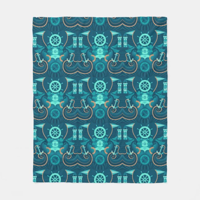 Couverture Polaire Conception bleue nautique (Devant)