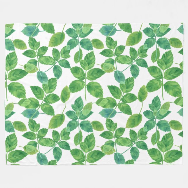 Couverture Polaire Conception botanique à l'aquarelle de feuilles de  (Devant (Horizontal))