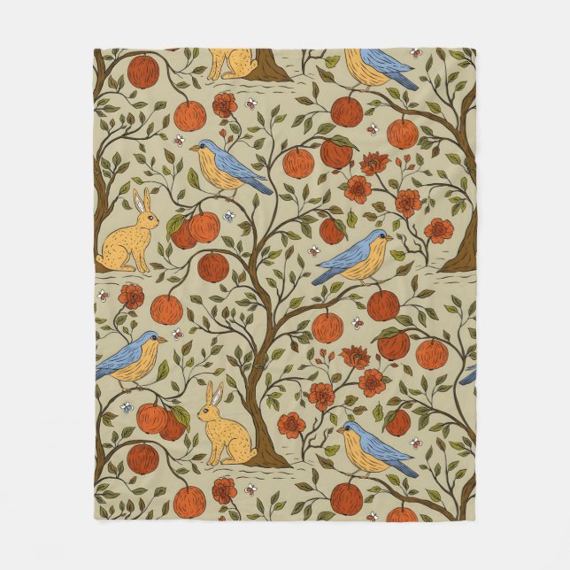 Couverture Polaire Conception d'arbres bruns avec des pommes oranges  (Devant)