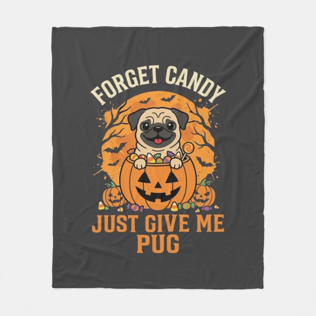 Couverture Polaire Conception de bonbons drôle de Pug Halloween_1 (Devant)