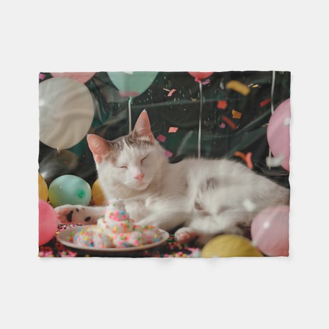 Couverture Polaire Conception de célébration d'anniversaire de chat a (Devant (Horizontal))