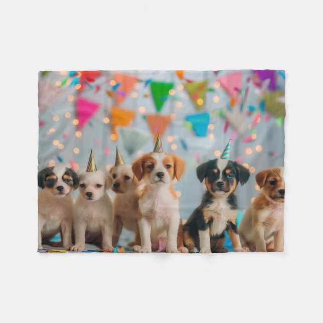 Couverture Polaire Conception de célébration d'anniversaire de chiots (Devant (Horizontal))