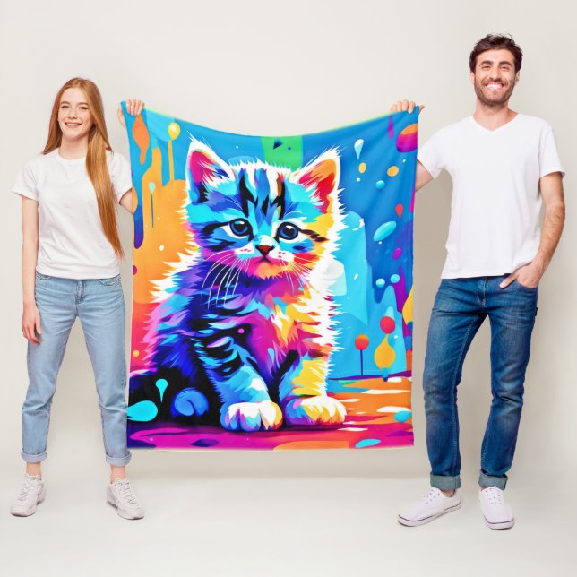 Couverture Polaire Conception de chaton coloré  (En situation)