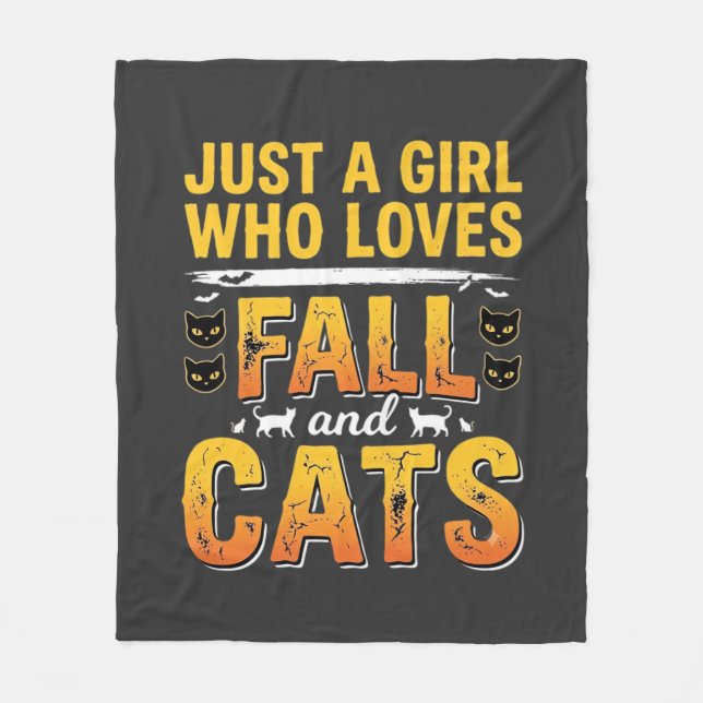 Couverture Polaire Conception de chats fille d'automne Halloween_1 (Devant)