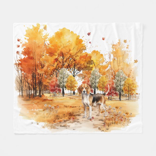 Couverture Polaire Conception de chien d'automne à l'aquarelle - Beag (Devant (Horizontal))