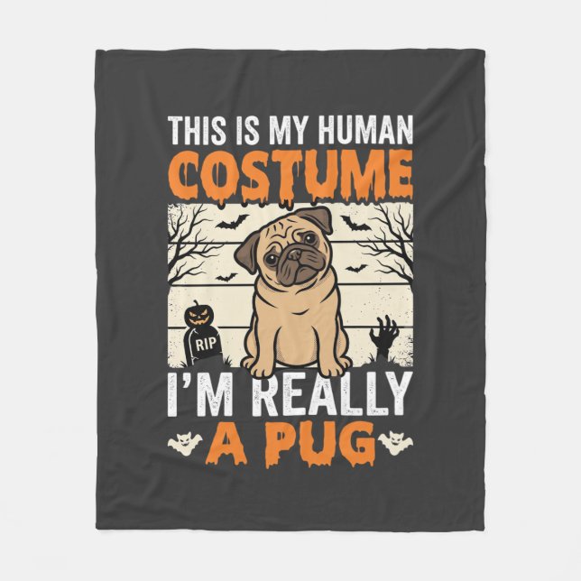 Couverture Polaire Conception de costume humain drôle de Pug Hallowee (Devant)