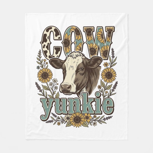 Couverture Polaire Conception de ferme de tournesol Yunkie vache vint (Devant)